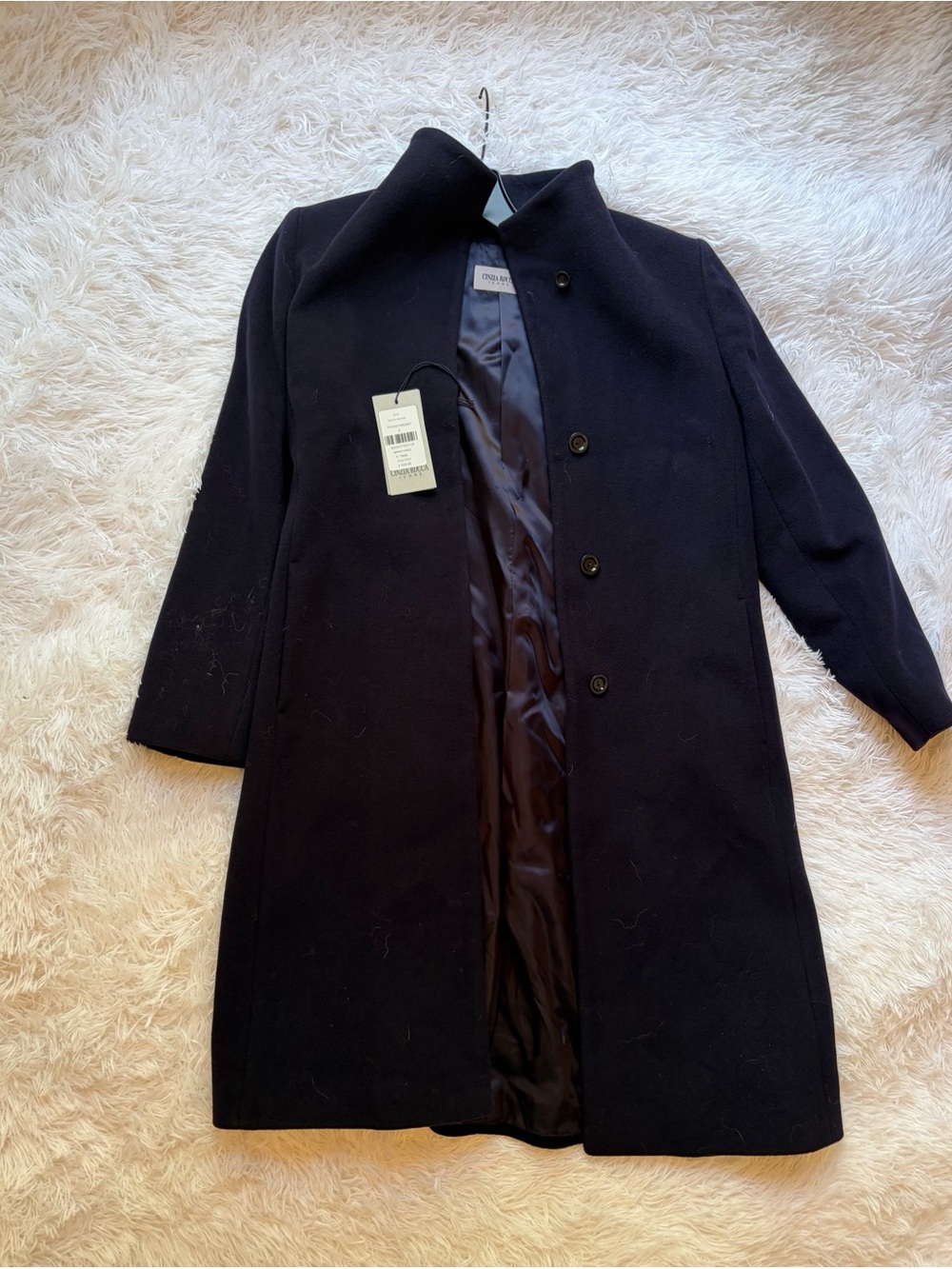 Cinzia Rocca Navy Wool Coat NEW WITH TAGS. Size 8. Beautiful wool and cashmere